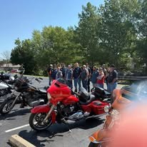 Motorcycles parked during a charity event